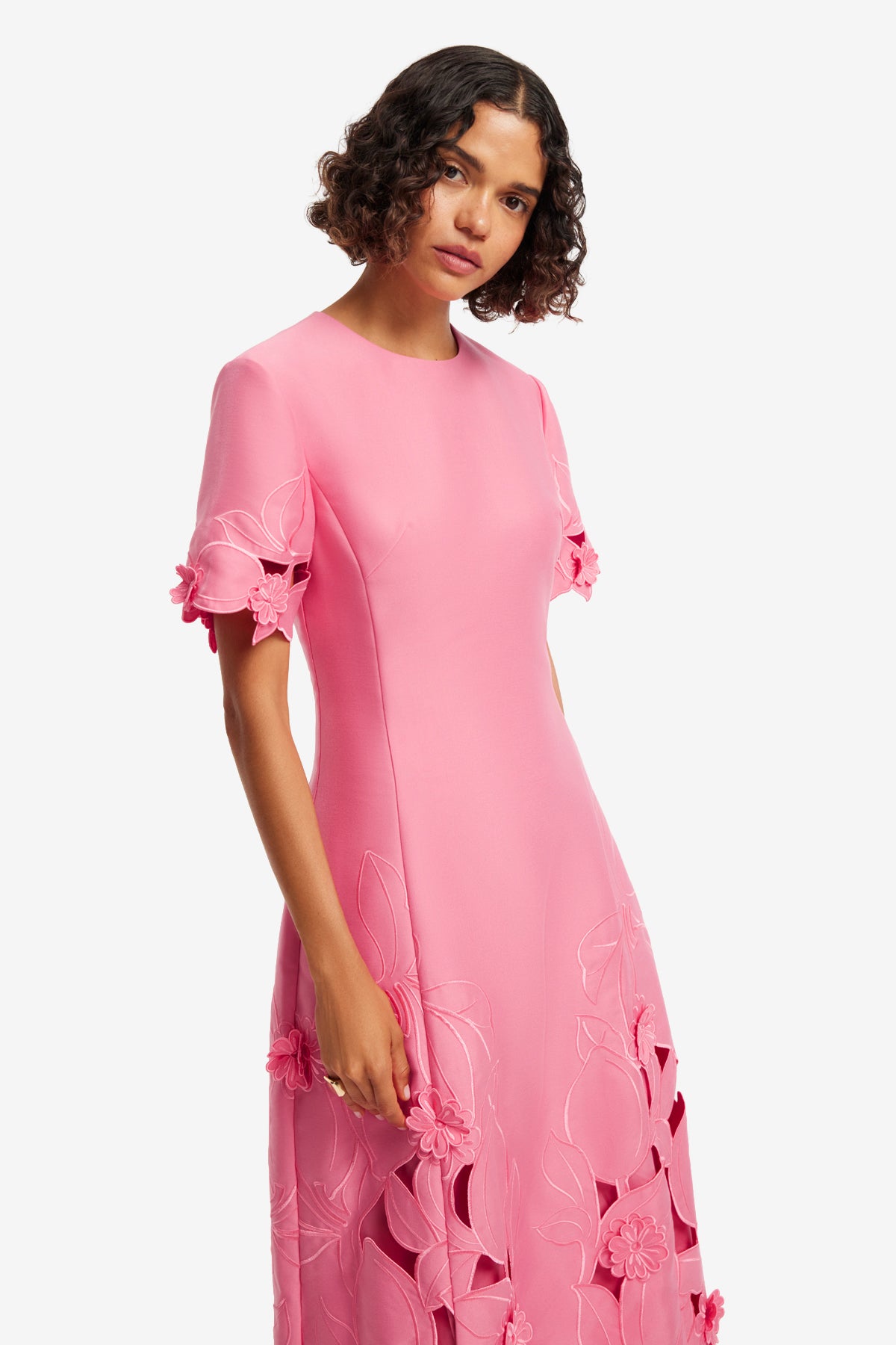 Leo Lin Caroline Appliqué Short Sleeve Midi Dress - Fuchsia