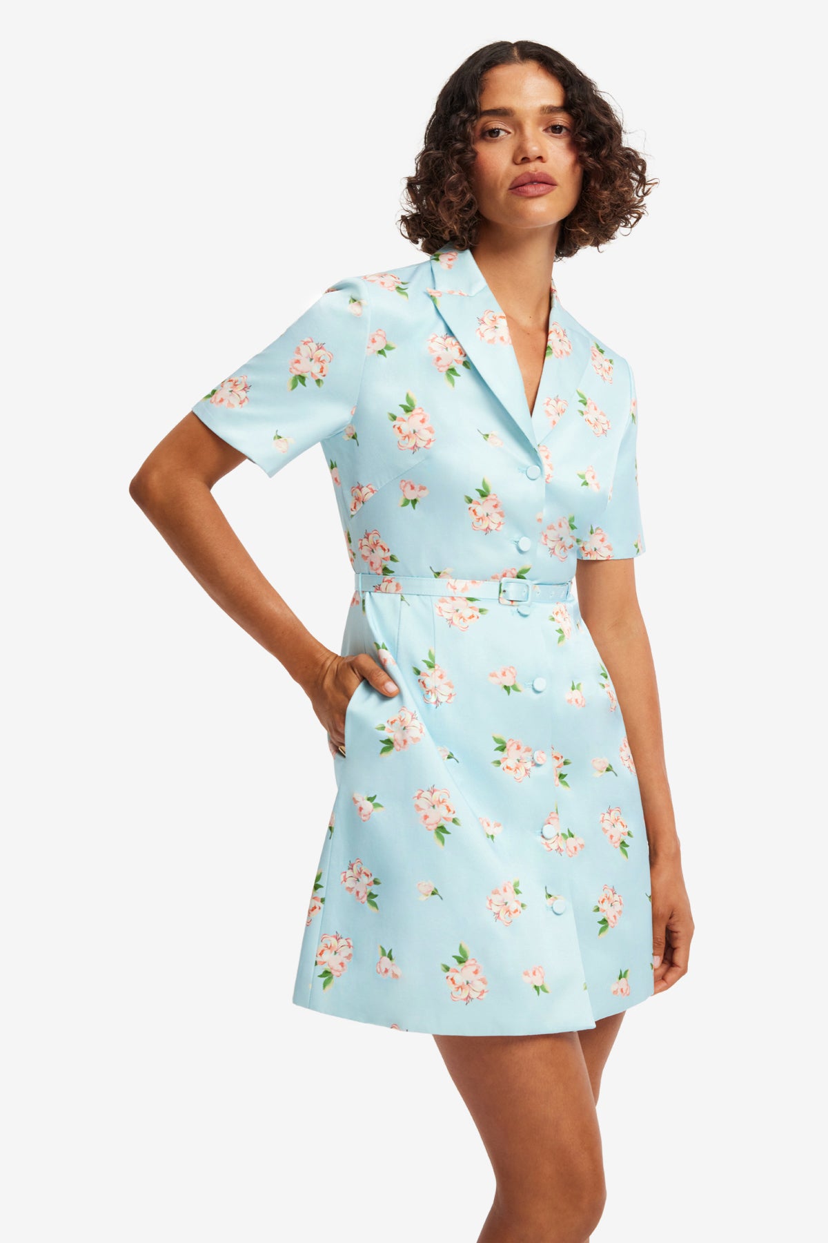 Leo Lin Brigitte Mini Dress - Tulip Print in Blue