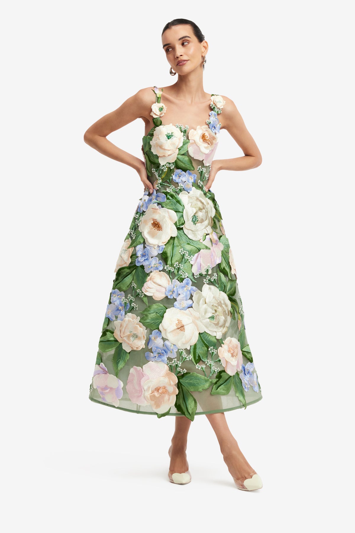 Leo Lin Beatrice Floral Hand-Embroidered Midi Dress - Blossom