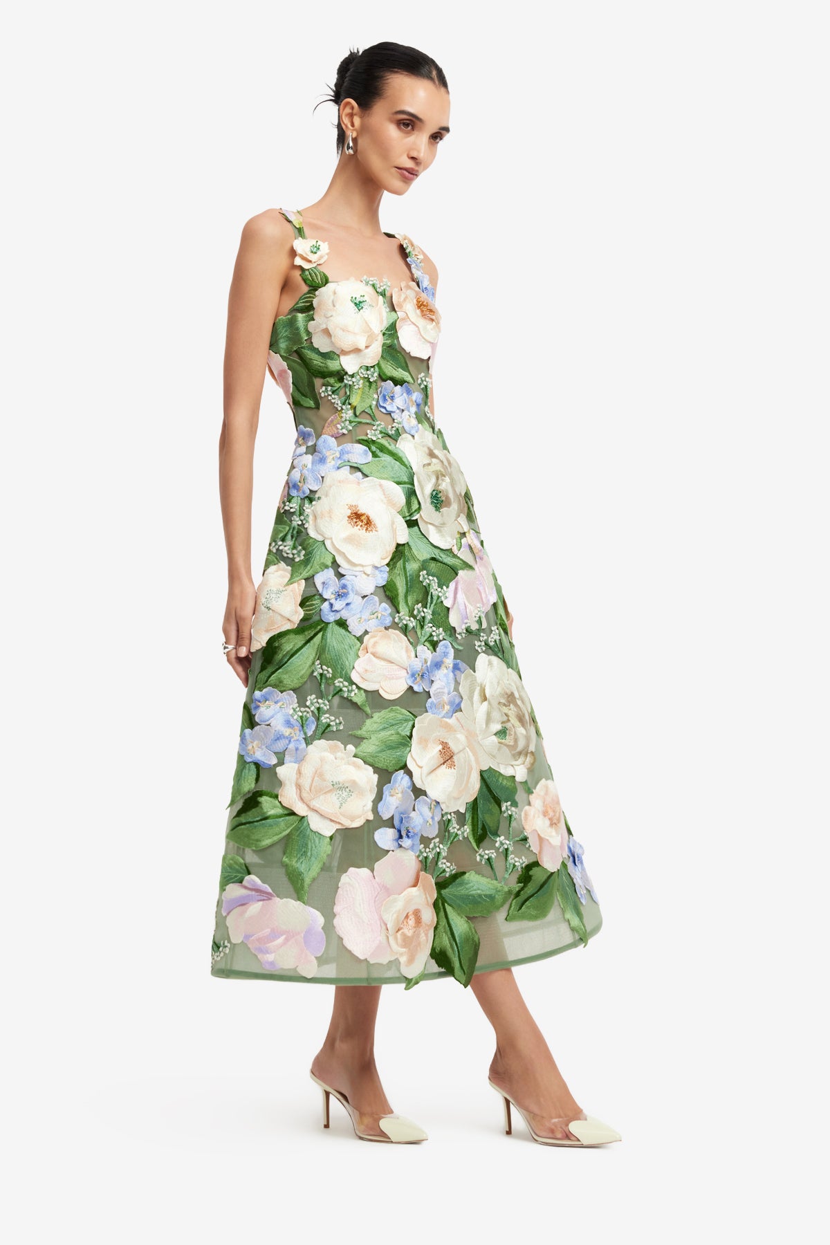 Leo Lin Beatrice Floral Hand-Embroidered Midi Dress - Blossom