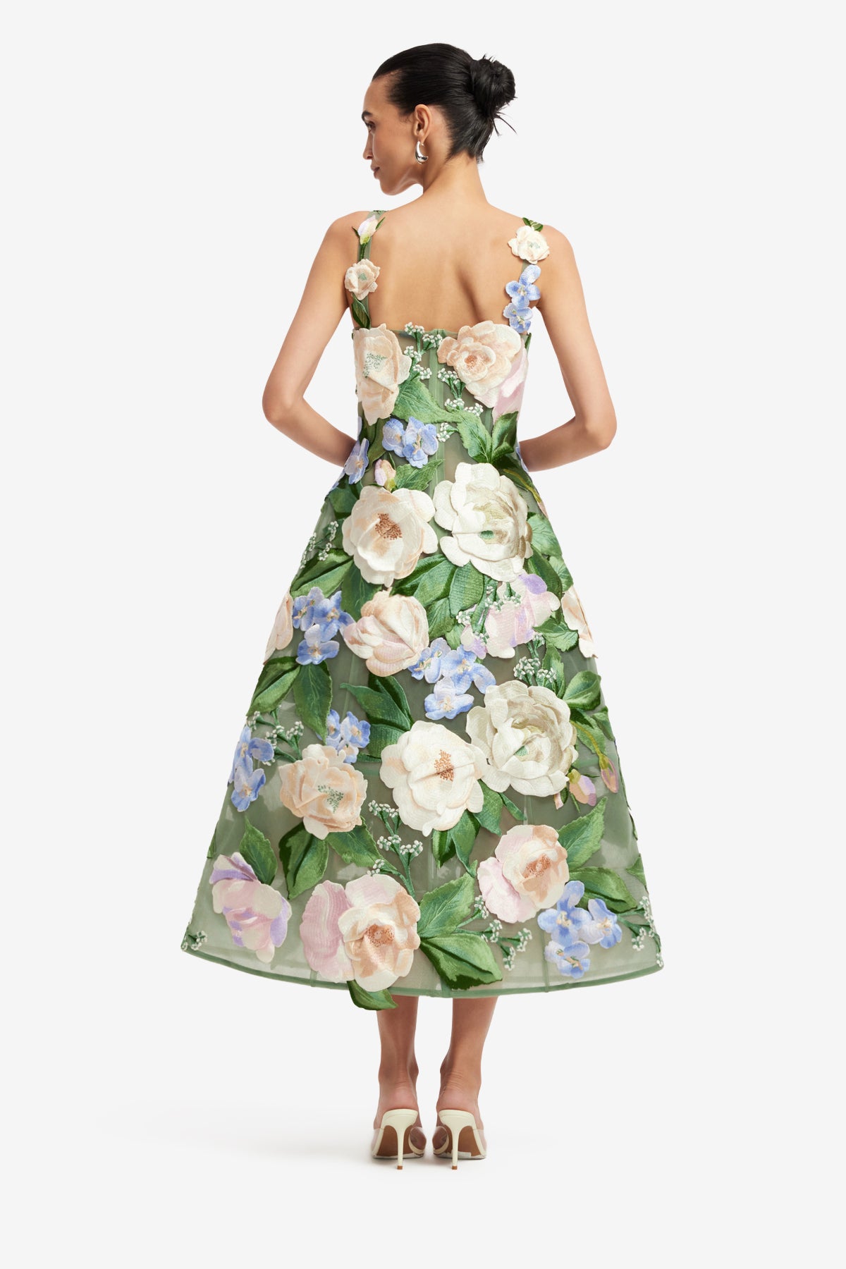 Leo Lin Beatrice Floral Hand-Embroidered Midi Dress - Blossom