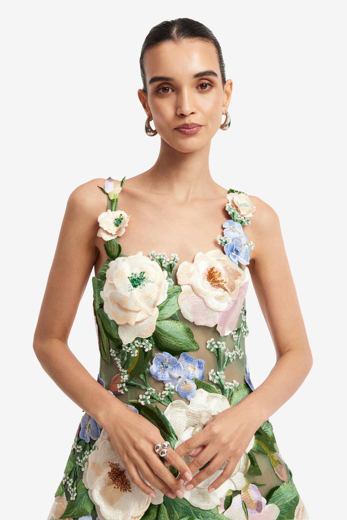 Leo Lin Beatrice Floral Hand-Embroidered Midi Dress - Blossom