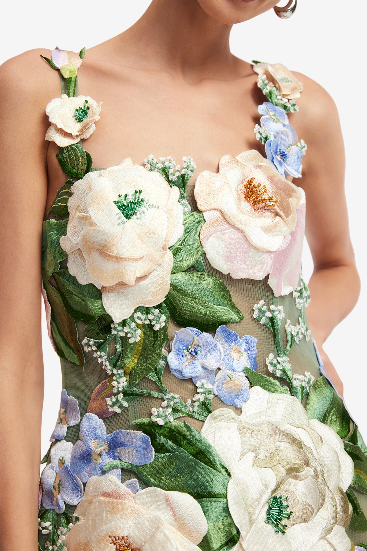 Leo Lin Beatrice Floral Hand-Embroidered Midi Dress - Blossom