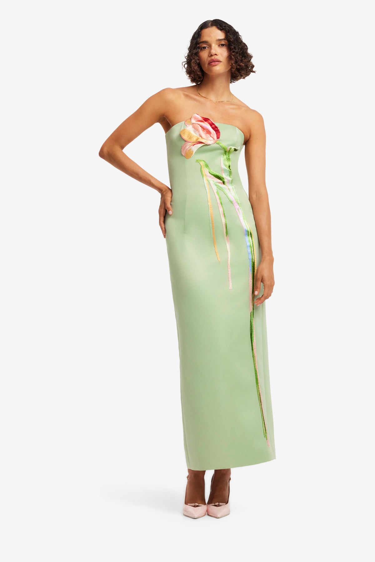 Leo Lin Marilyn Cutout Bustier Maxi Dress - Tulip Print in Green
