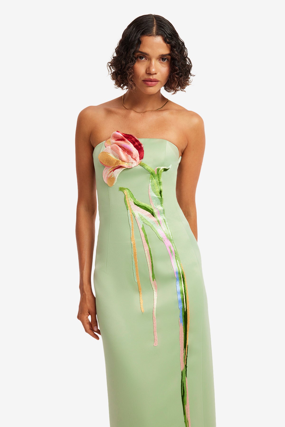 Leo Lin Marilyn Cutout Bustier Maxi Dress - Tulip Print in Green