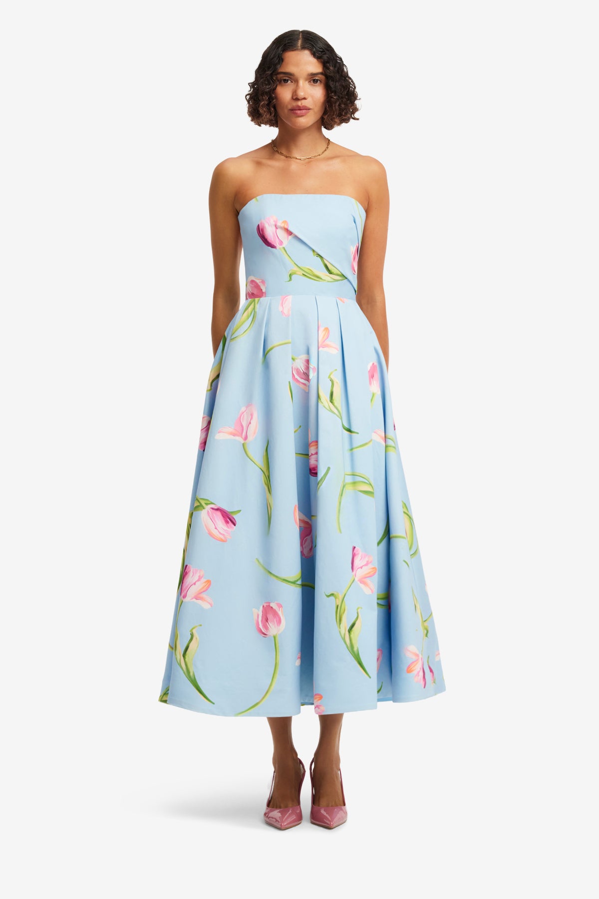 Leo Lin Lynn Bustier Midi Dress - Tulip Print in Blue