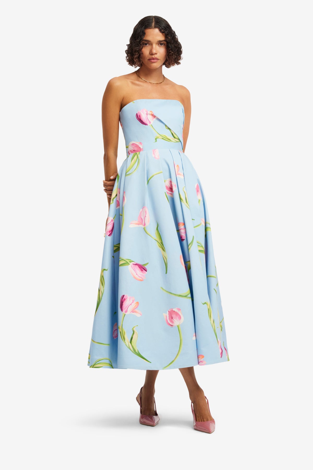 Leo Lin Lynn Bustier Midi Dress - Tulip Print in Blue