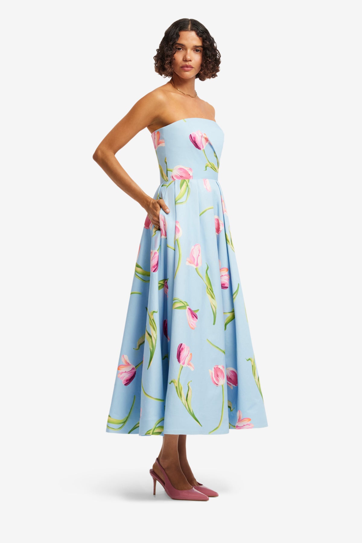 Leo Lin Lynn Bustier Midi Dress - Tulip Print in Blue