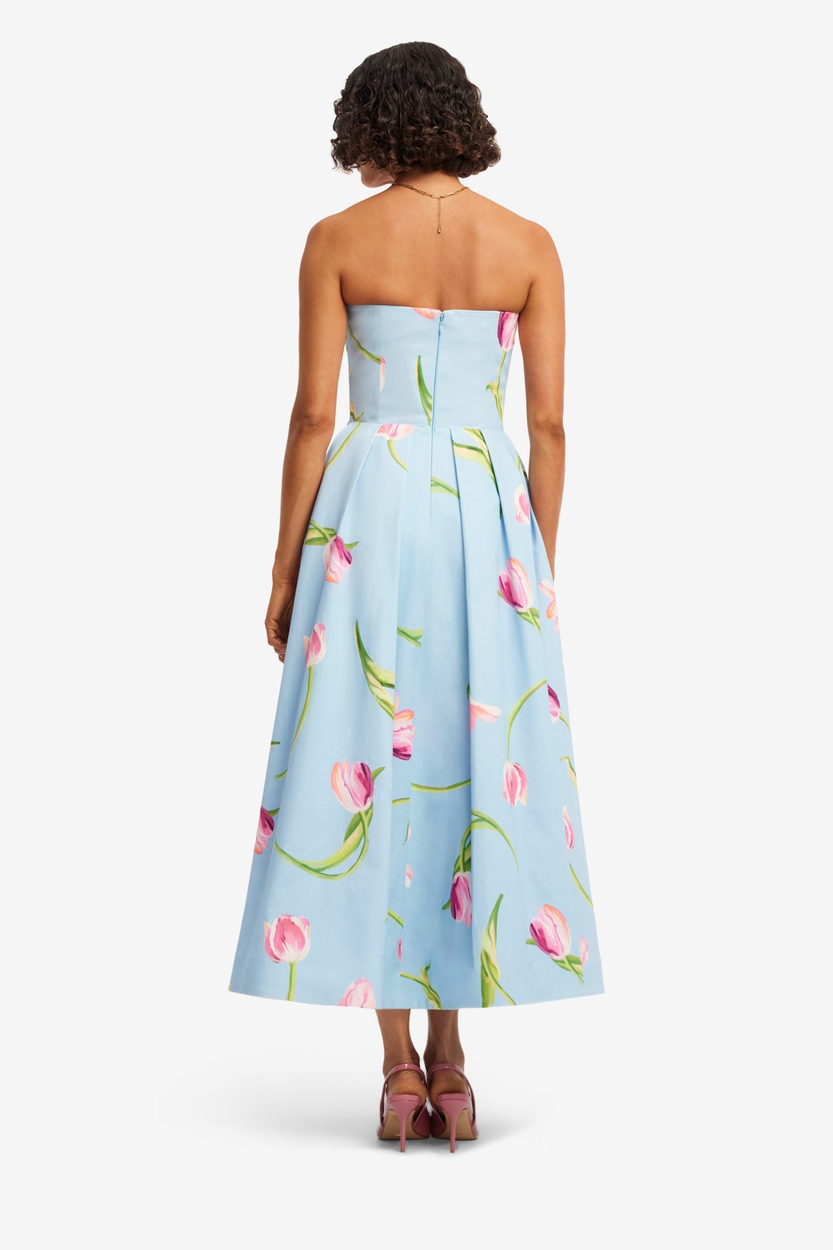 Leo Lin Lynn Bustier Midi Dress - Tulip Print in Blue