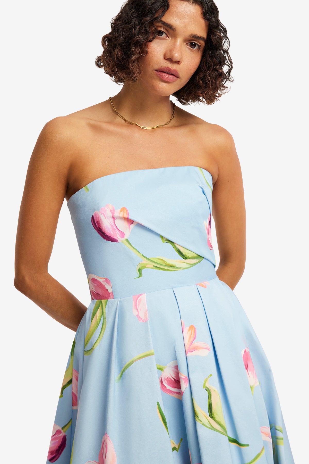 Leo Lin Lynn Bustier Midi Dress - Tulip Print in Blue