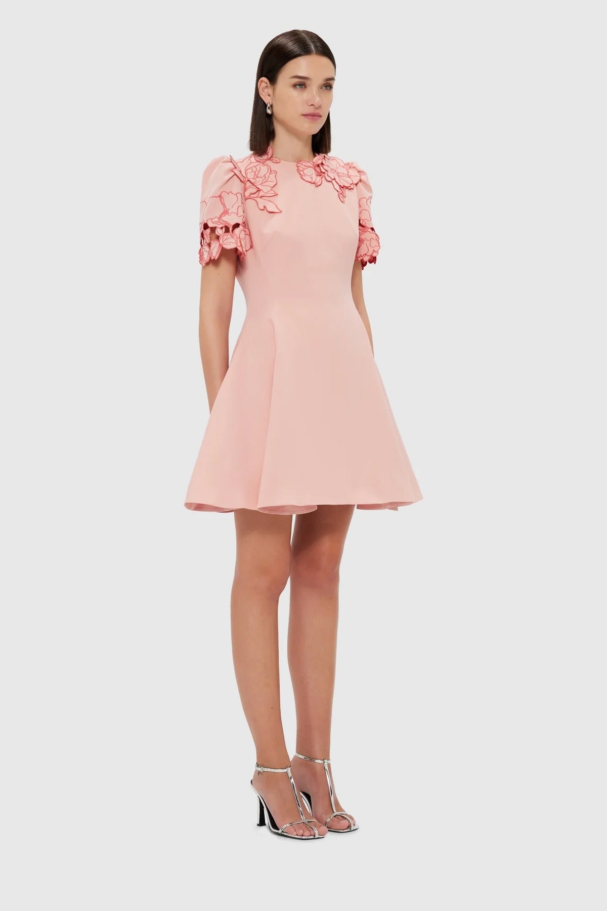 Leo Lin Elyse Appliqu Short Sleeve Mini Dress - Light Pink - Dress Hire AU Leo Lin Elyse Appliqu Short Sleeve Mini Dress - Light Pink - Dress Hire AU