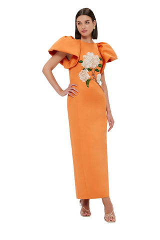 Leo Lin Lucinda Embellished Maxi Dress - Hydrangea Print in Tangerine