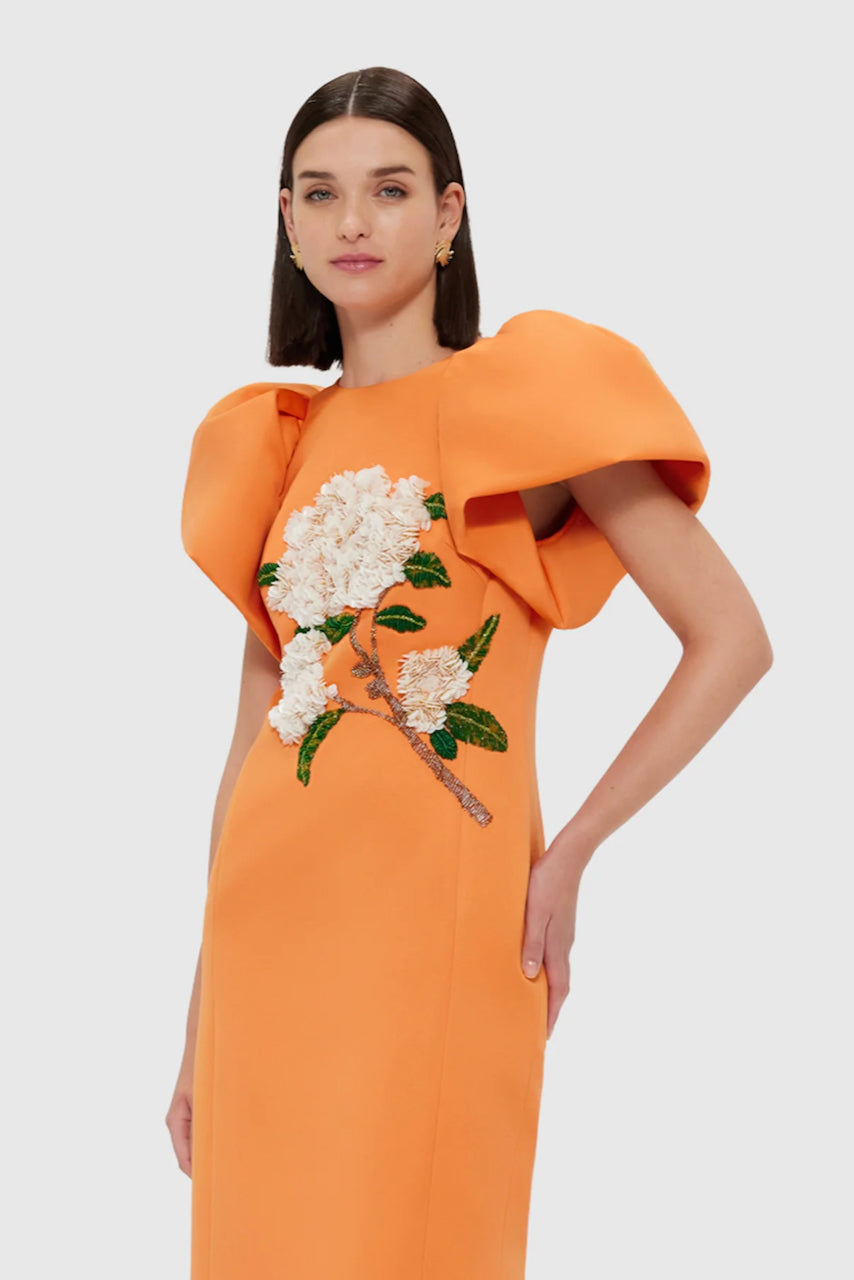 Leo Lin Lucinda Embellished Maxi Dress - Hydrangea Print in Tangerine - Dress Hire AU Leo Lin Lucinda Embellished Maxi Dress - Hydrangea Print in Tangerine - Dress Hire AU