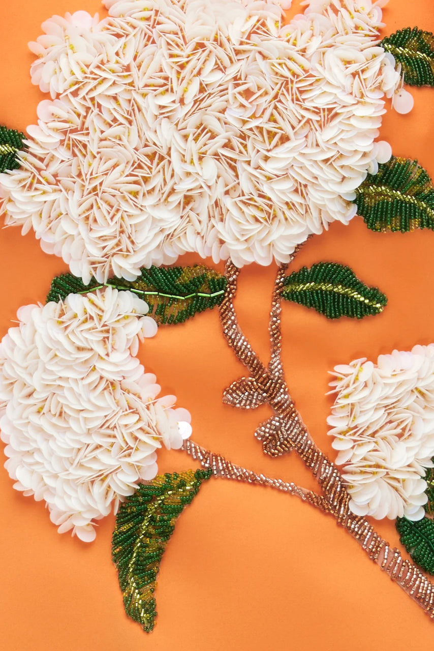 Leo Lin Lucinda Embellished Maxi Dress - Hydrangea Print in Tangerine - Dress Hire AU Leo Lin Lucinda Embellished Maxi Dress - Hydrangea Print in Tangerine - Dress Hire AU
