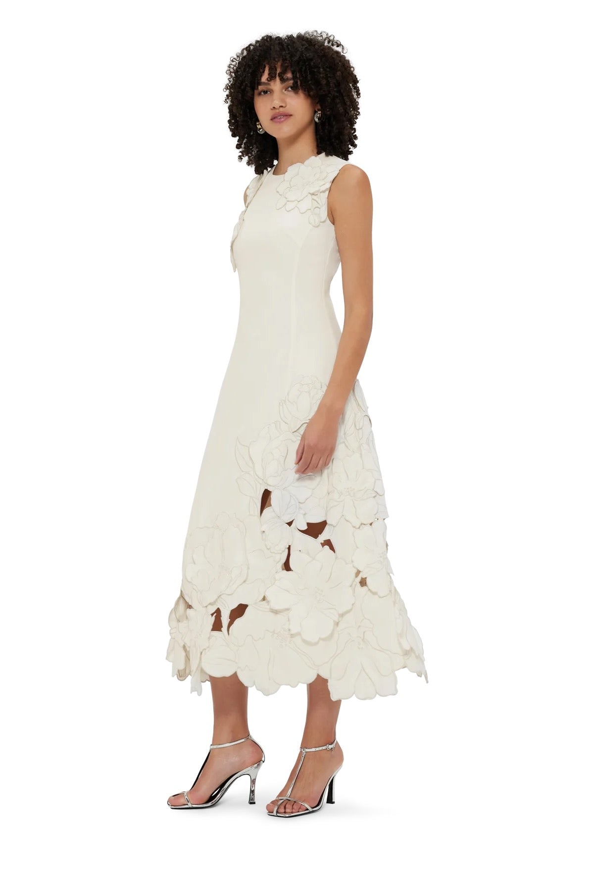 Leo Lin Chloe Appliqu Sleeveless Midi Dress - Vanilla - Dress Hire AU Leo Lin Chloe Appliqu Sleeveless Midi Dress - Vanilla - Dress Hire AU