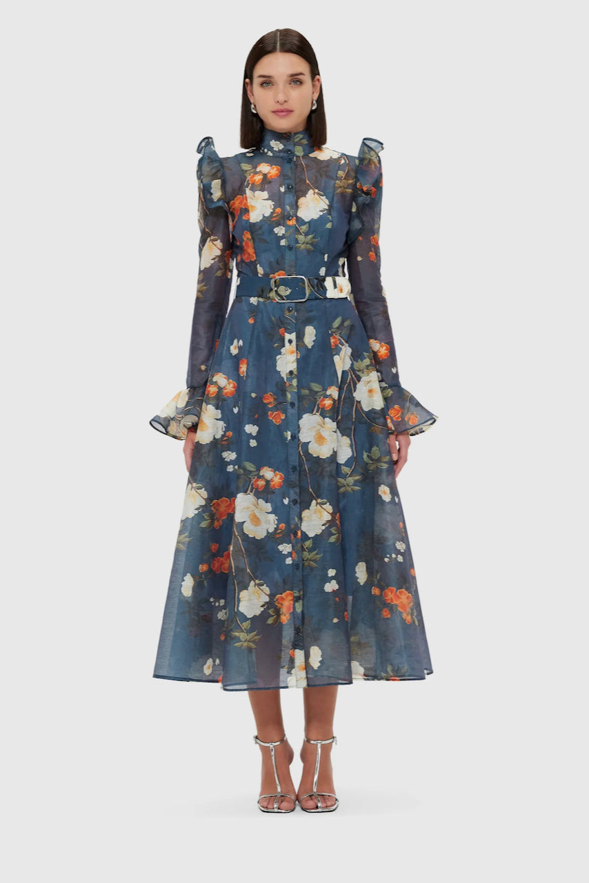 Leo Lin Katrina Butterfly Sleeve Midi Dress - Pear Blossom Print