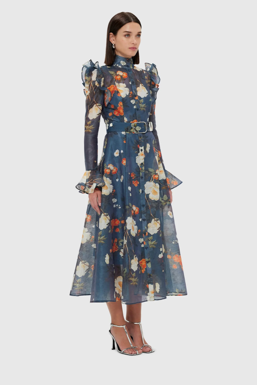 Leo Lin Katrina Butterfly Sleeve Midi Dress - Pear Blossom Print