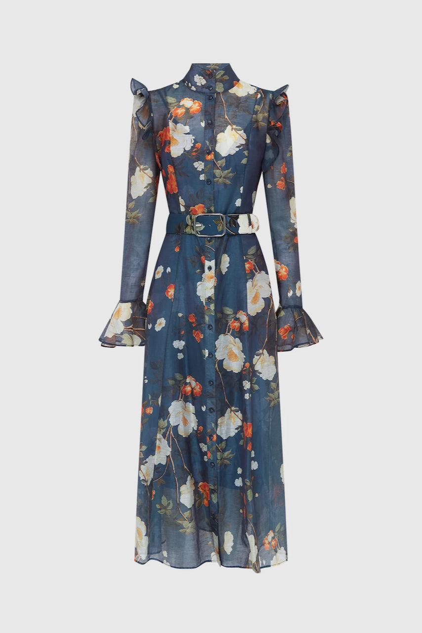 Leo Lin Katrina Butterfly Sleeve Midi Dress - Pear Blossom Print - Dress  Hire AU