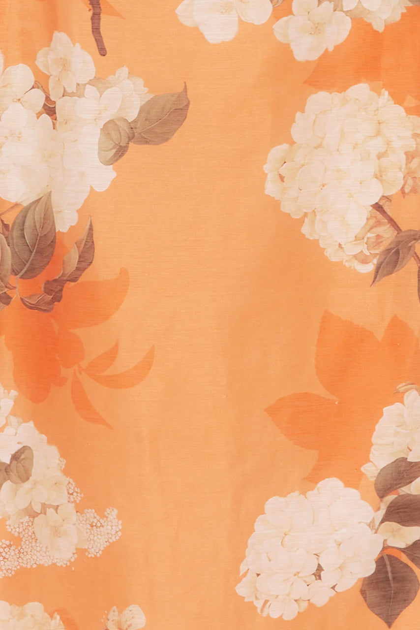 Leo Lin Cleo Sleeveless Midi Dress - Hydrangea Print in Tangerine - Dress Hire AU Leo Lin Cleo Sleeveless Midi Dress - Hydrangea Print in Tangerine - Dress Hire AU