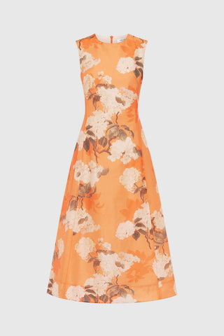 Leo Lin Cleo Sleeveless Midi Dress - Hydrangea Print in Tangerine