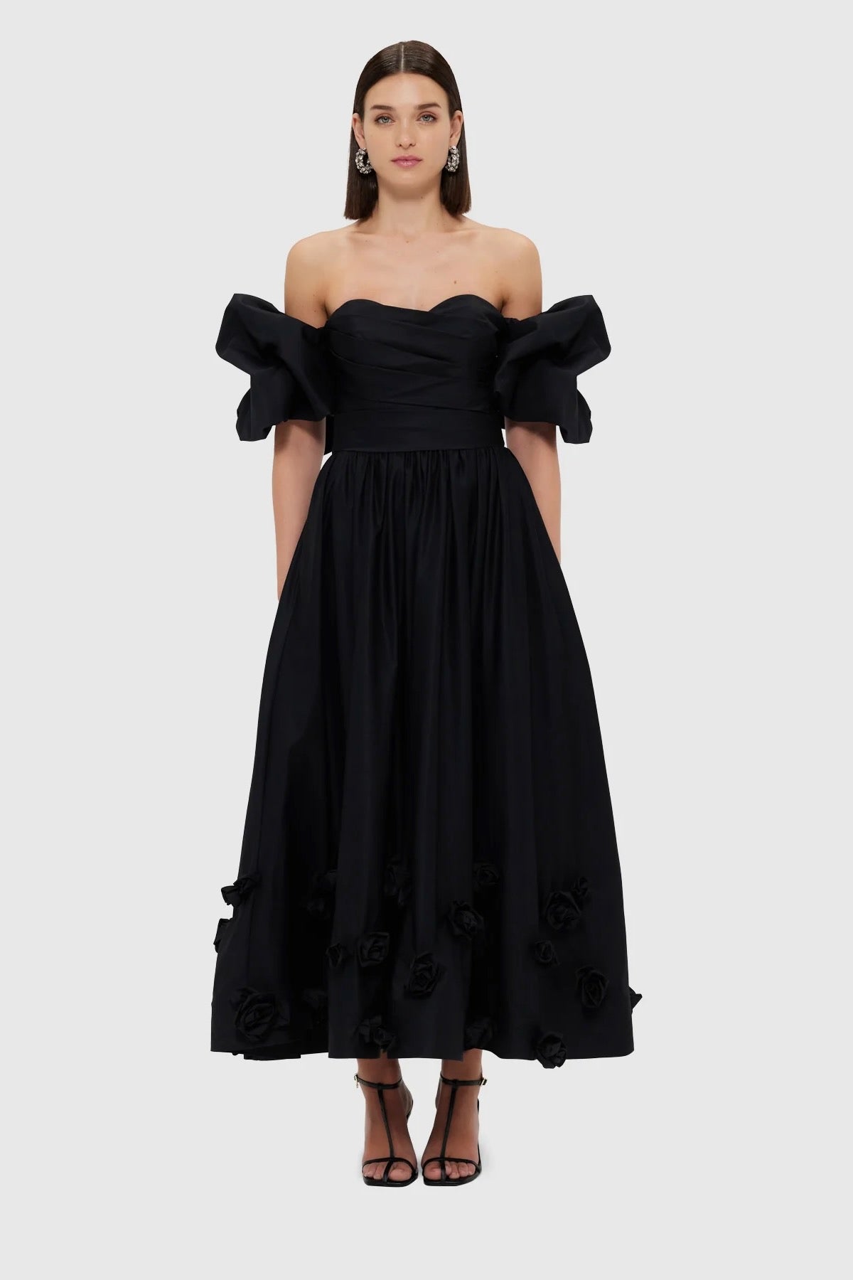 knee length dresses for ladies Leo Lin Miranda Rose Midi Dress - Ebony