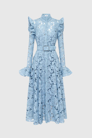 Leo Lin Aliyah Lace Butterfly Sleeve Midi Dress - Powder Blue