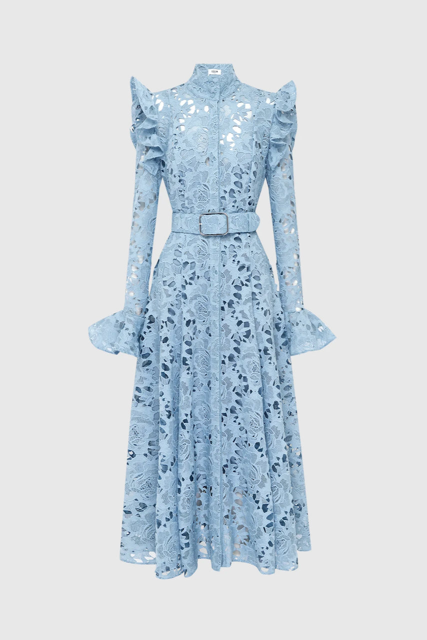Leo Lin Aliyah Lace Butterfly Sleeve Midi Dress - Powder Blue