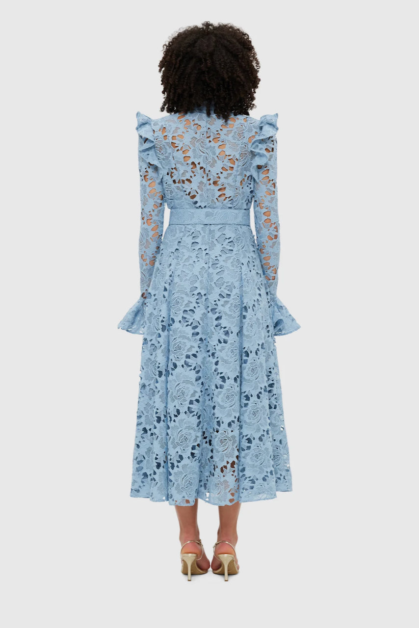 Leo Lin Aliyah Lace Butterfly Sleeve Midi Dress - Powder Blue