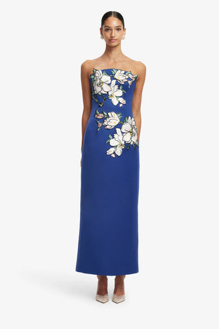 Leo Lin Ava Appliqué Bustier Maxi Dress - Midnight Magnolia Print