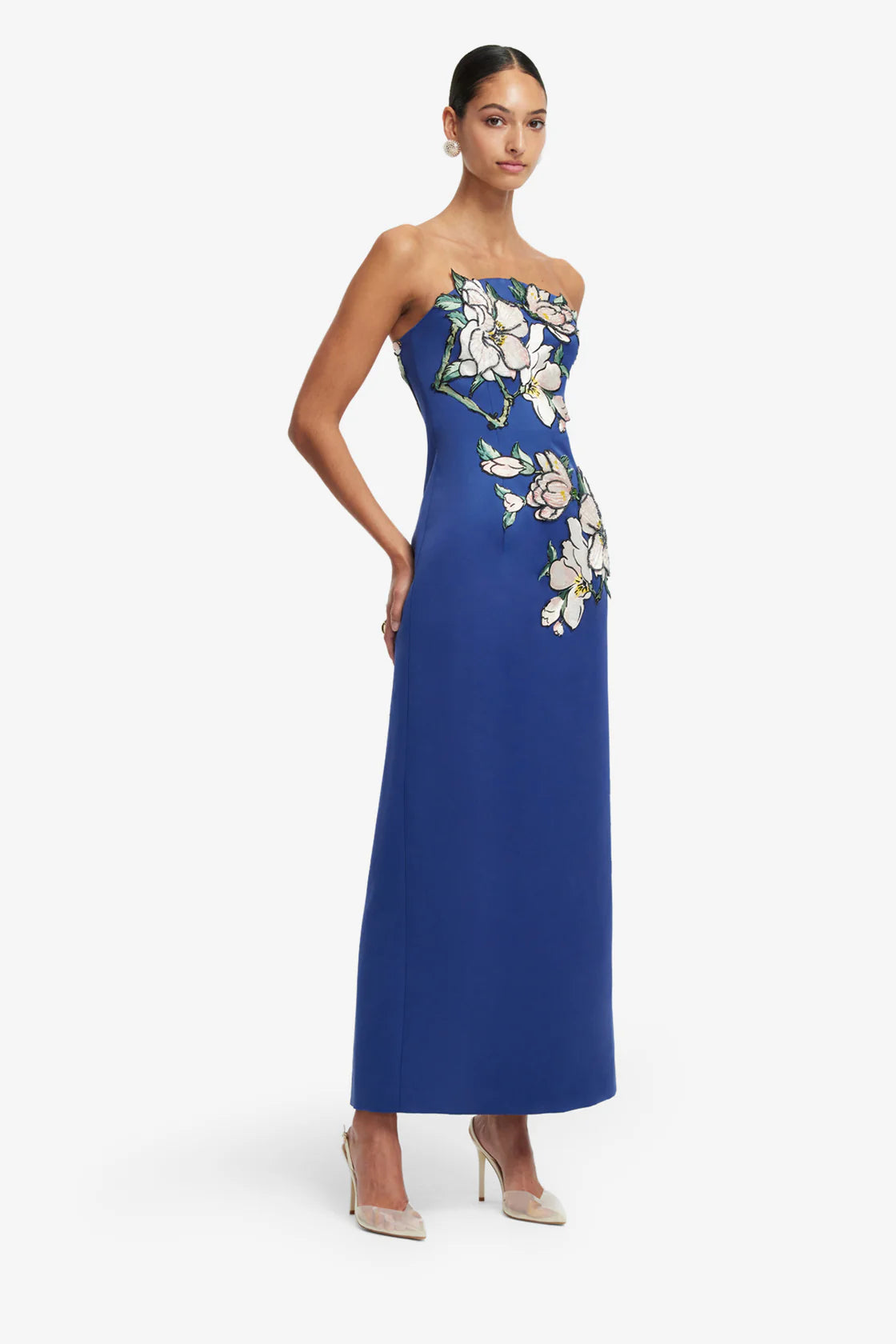 Leo Lin Ava Appliqué Bustier Maxi Dress - Midnight Magnolia Print