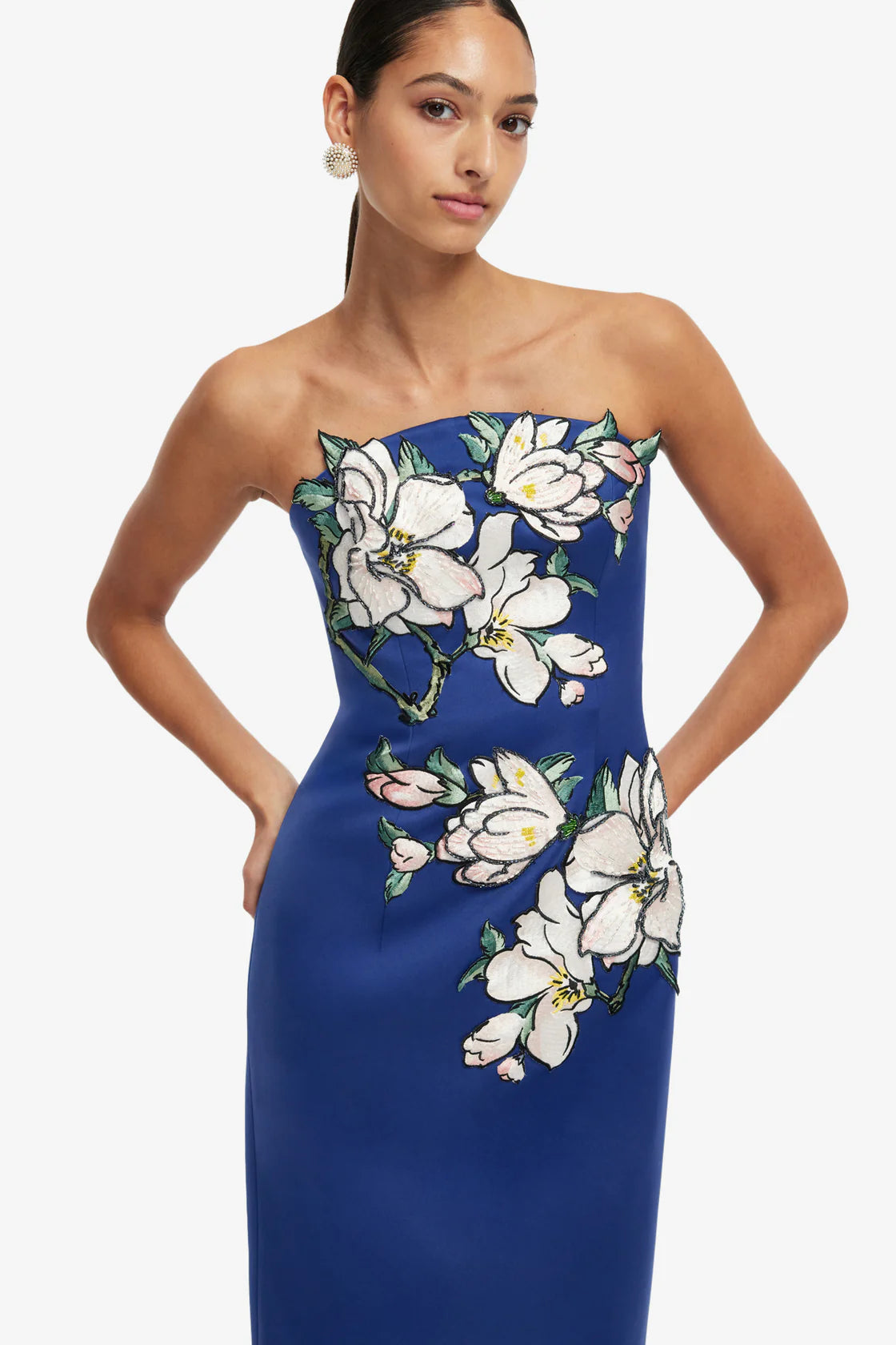 Leo Lin Ava Appliqué Bustier Maxi Dress - Midnight Magnolia Print