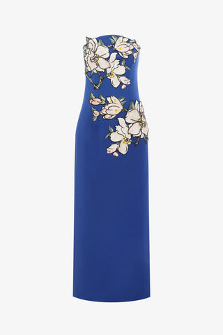 Leo Lin Ava Appliqué Bustier Maxi Dress - Midnight Magnolia Print