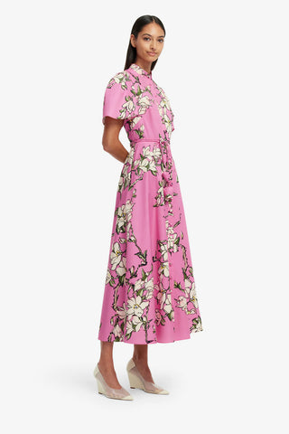 Leo Lin Bianca Short Sleeve Midi Dress - Pink Magnolia Print