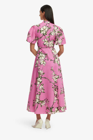 Leo Lin Bianca Short Sleeve Midi Dress - Pink Magnolia Print