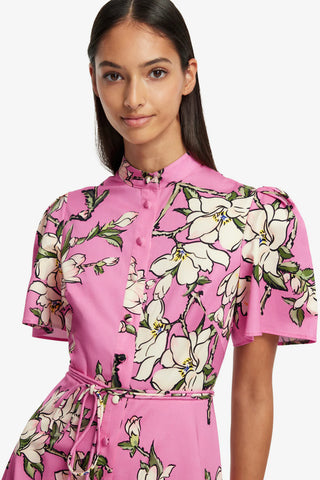 Leo Lin Bianca Short Sleeve Midi Dress - Pink Magnolia Print