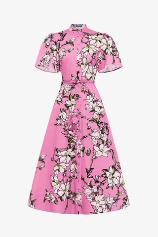 Leo Lin Bianca Short Sleeve Midi Dress - Pink Magnolia Print