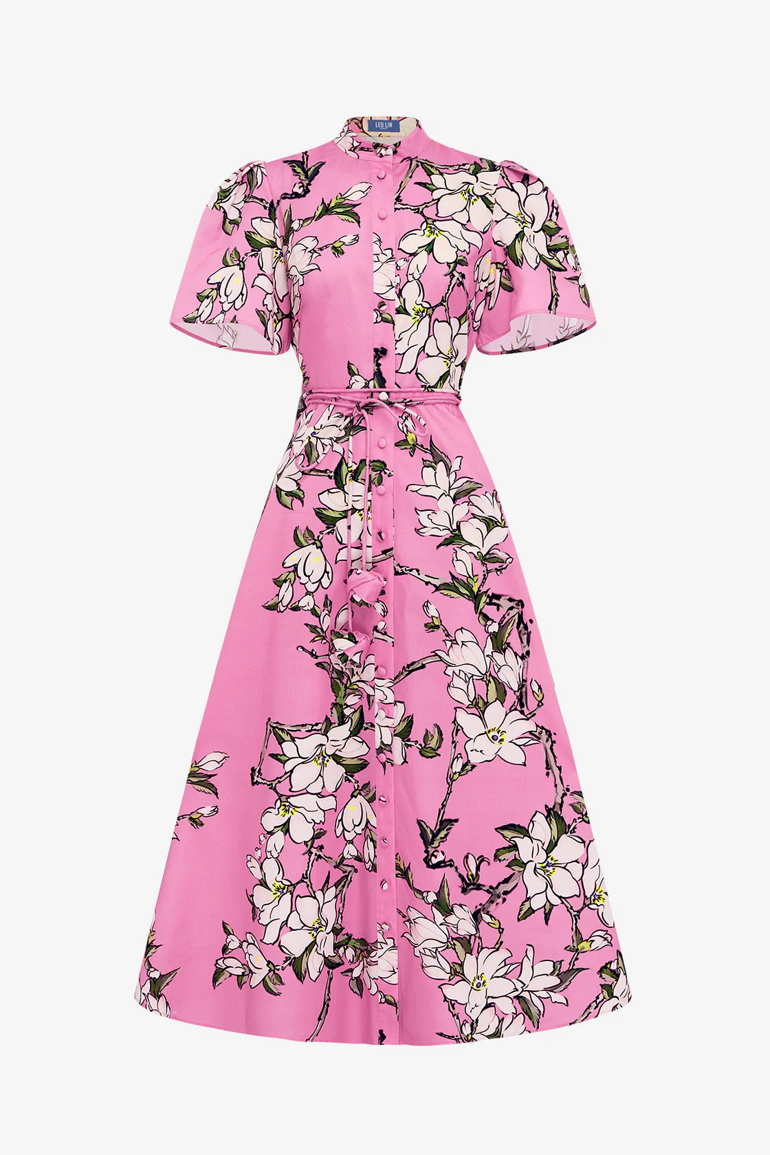Leo Lin Bianca Short Sleeve Midi Dress - Pink Magnolia Print