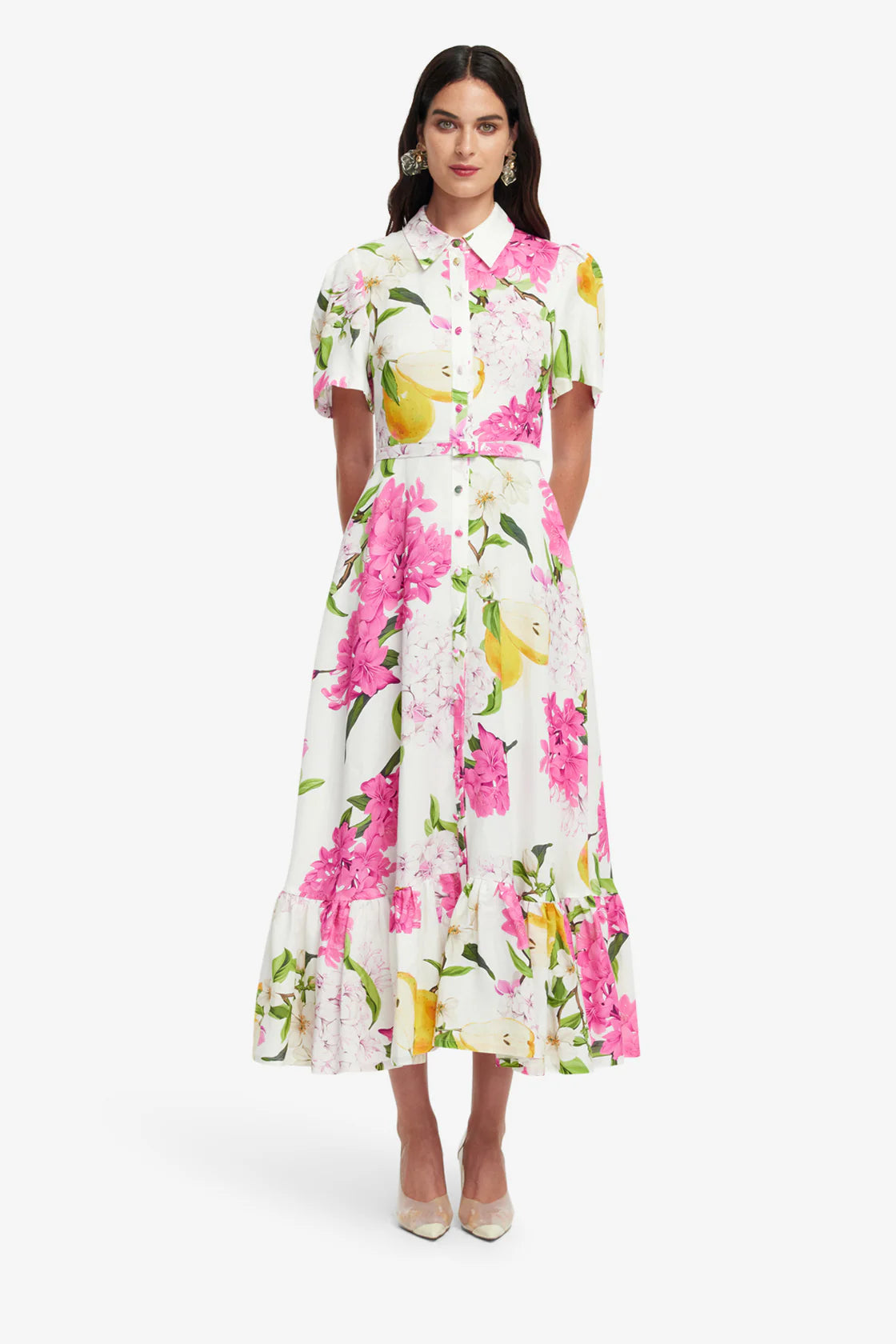 Leo Lin Becca Short Sleeve Midi Dress - Floral Pear Print