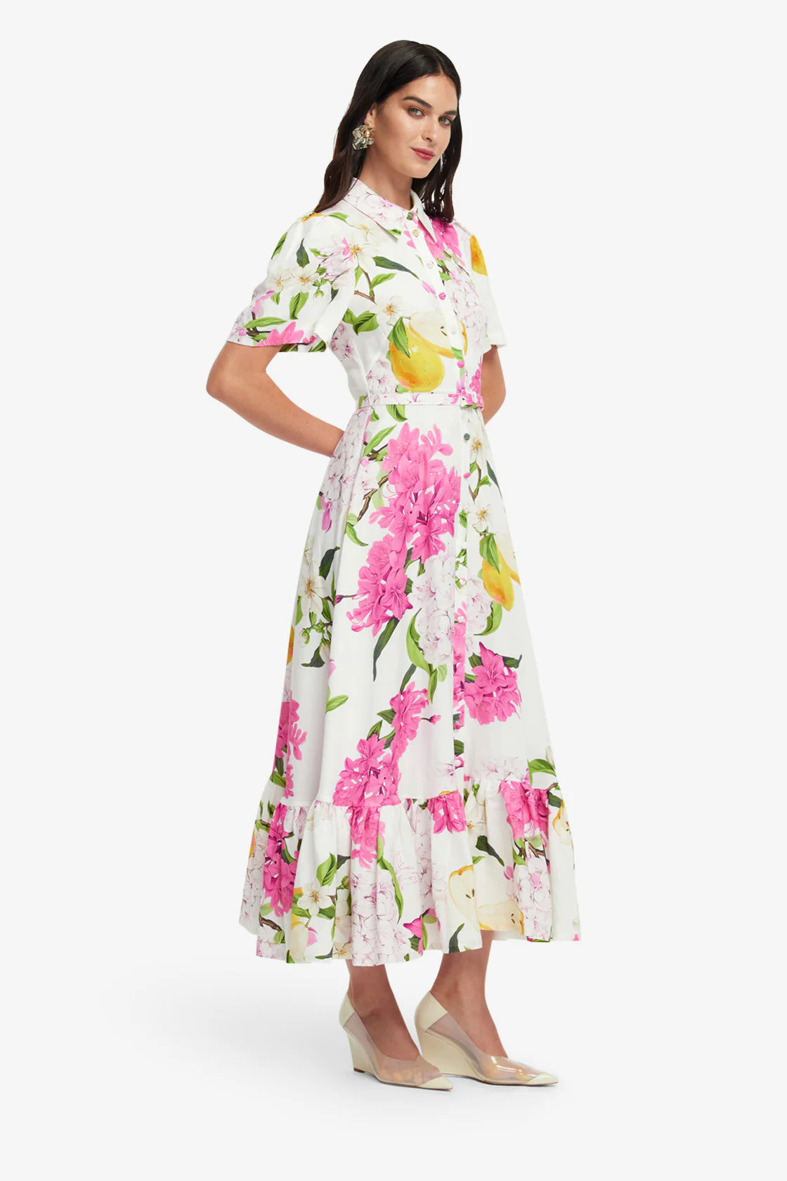 Leo Lin Becca Short Sleeve Midi Dress - Floral Pear Print