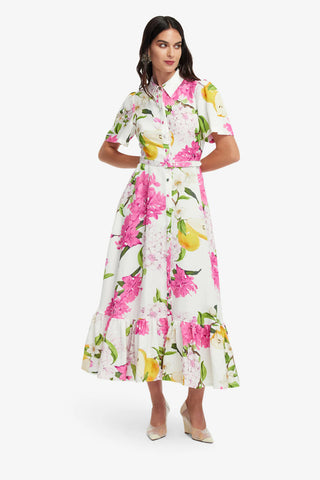 Leo Lin Becca Short Sleeve Midi Dress - Floral Pear Print
