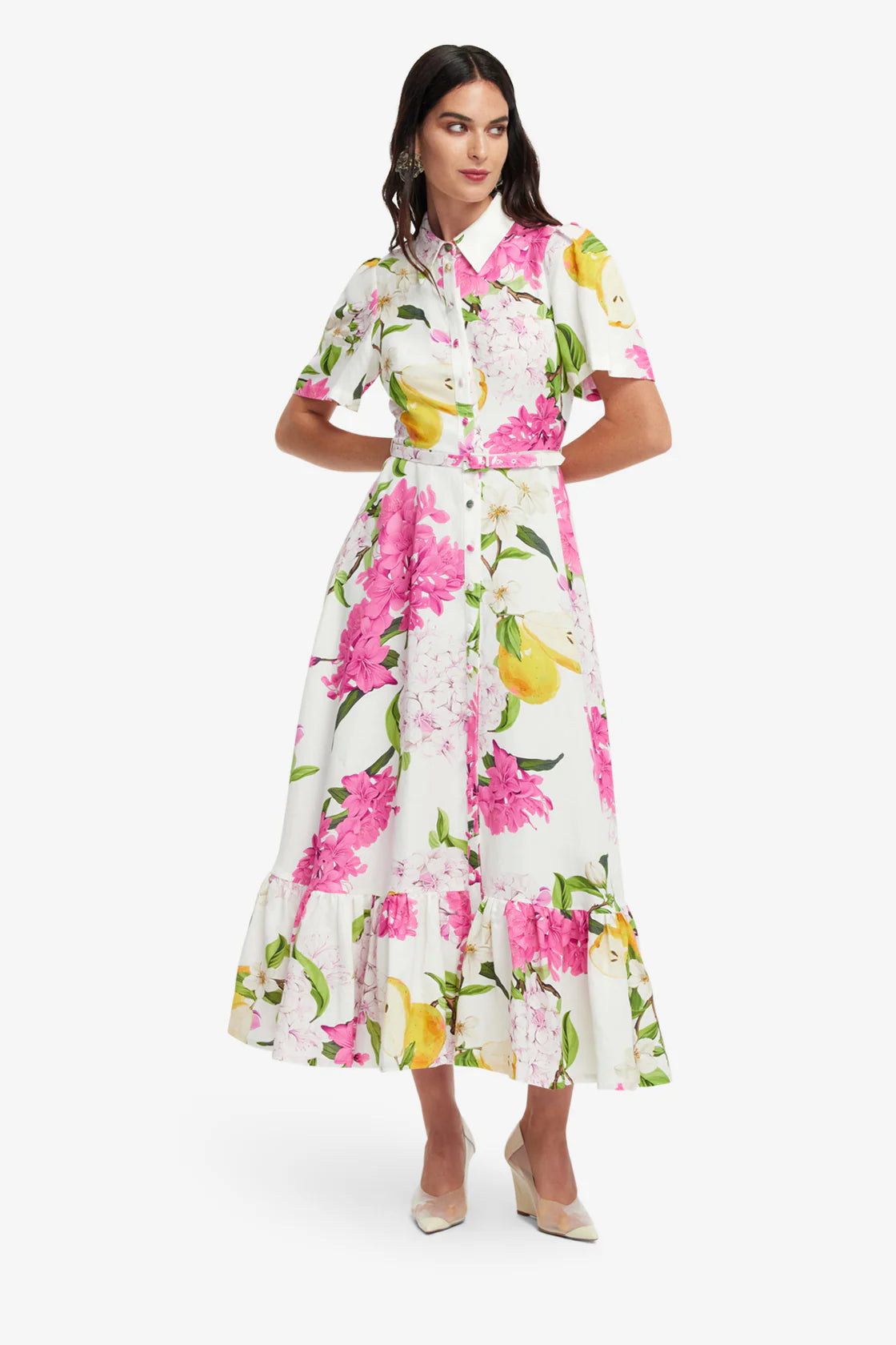Leo Lin Becca Short Sleeve Midi Dress - Floral Pear Print