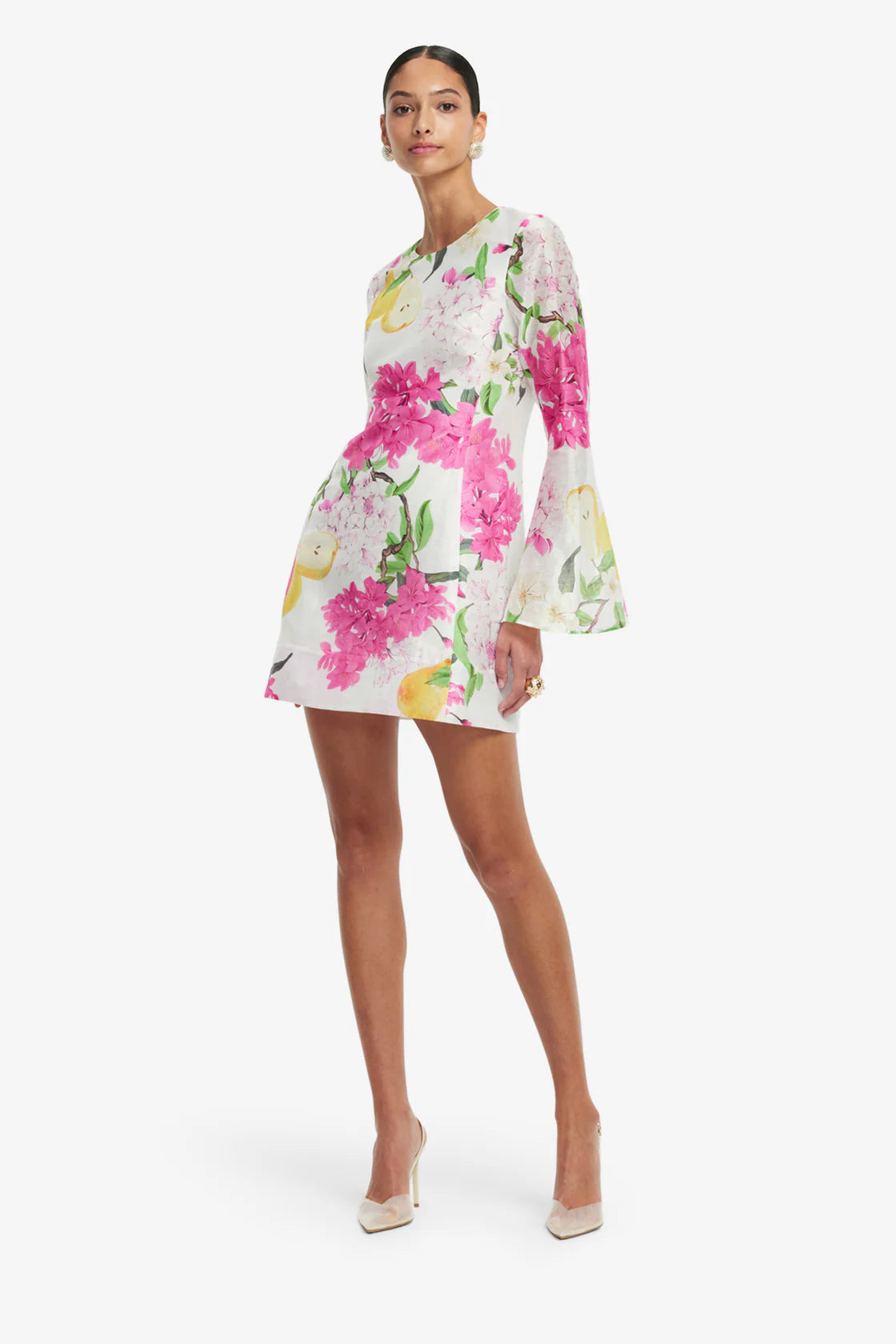 Leo Lin Suzanne Bell Sleeve Mini Dress - Floral Pear Print