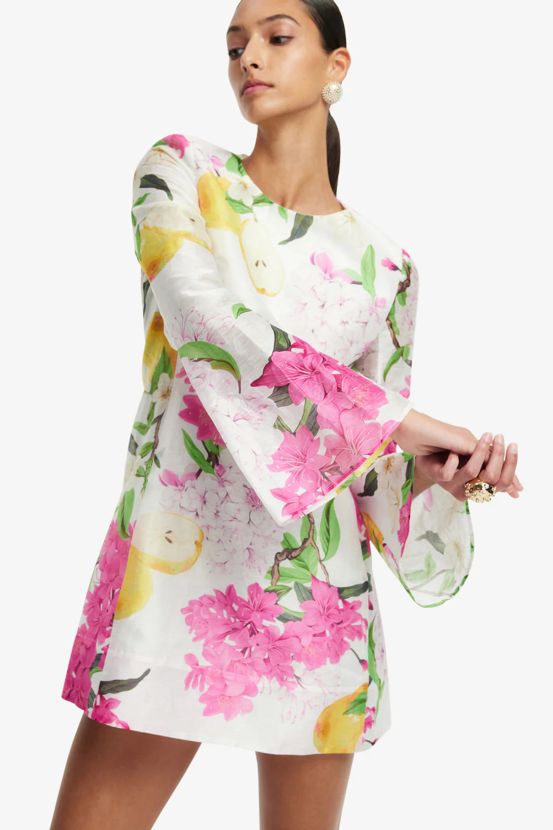 Leo Lin Suzanne Bell Sleeve Mini Dress - Floral Pear Print