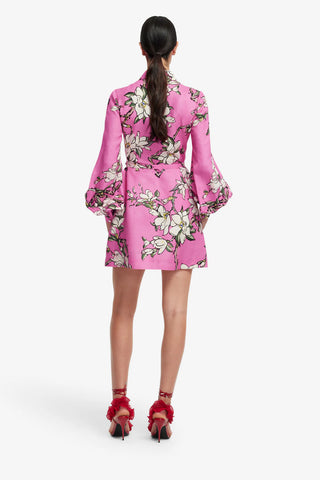 Leo Lin Luminous Linen Mini Dress - Pink Magnolia print