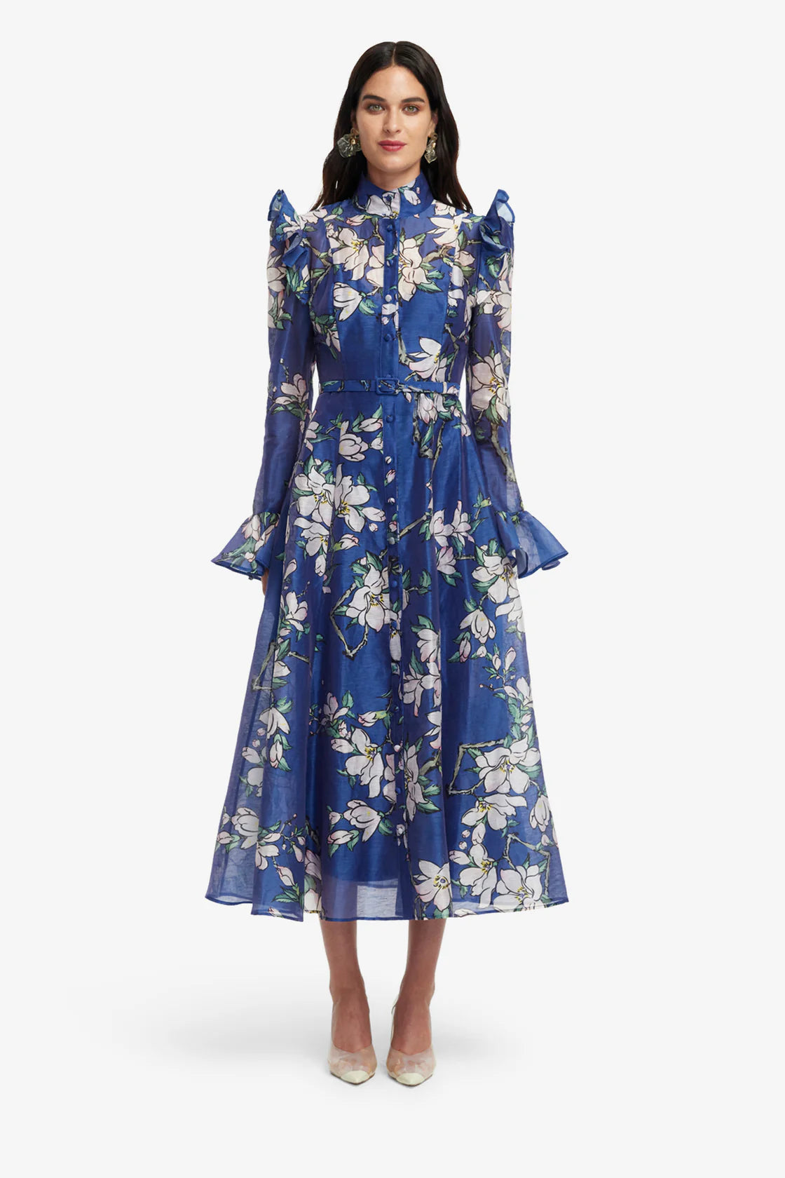 Leo Lin Katrina Butterfly Sleeve Midi Dress - Midnight Magnolia Print