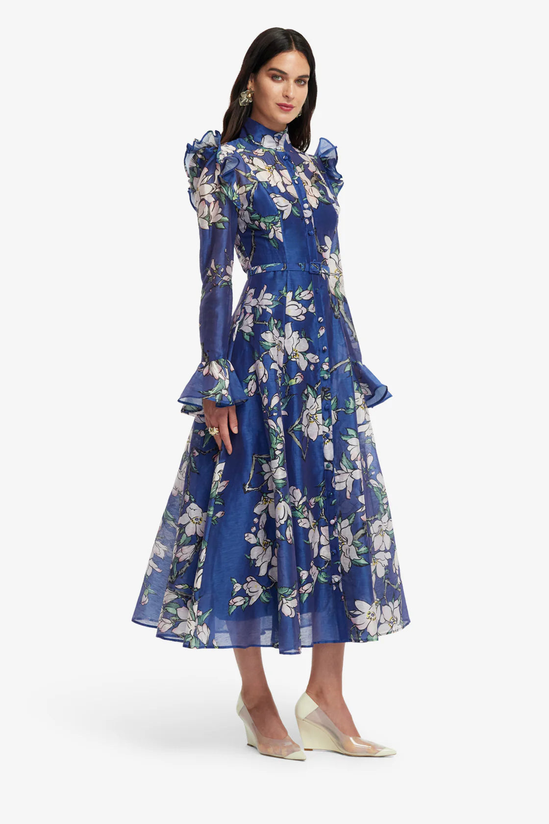 Leo Lin Katrina Butterfly Sleeve Midi Dress - Midnight Magnolia Print