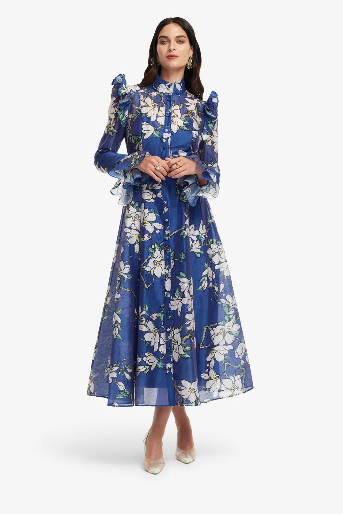 Leo Lin Katrina Butterfly Sleeve Midi Dress - Midnight Magnolia Print