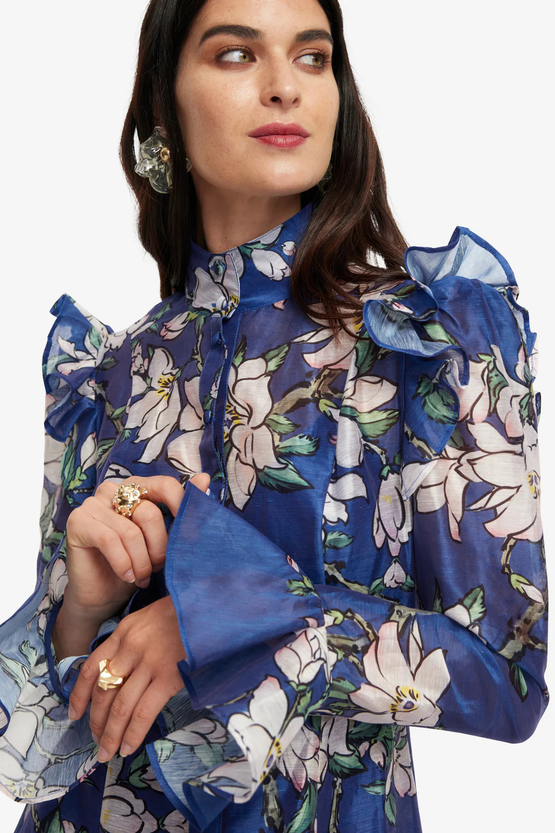 Leo Lin Katrina Butterfly Sleeve Midi Dress - Midnight Magnolia Print