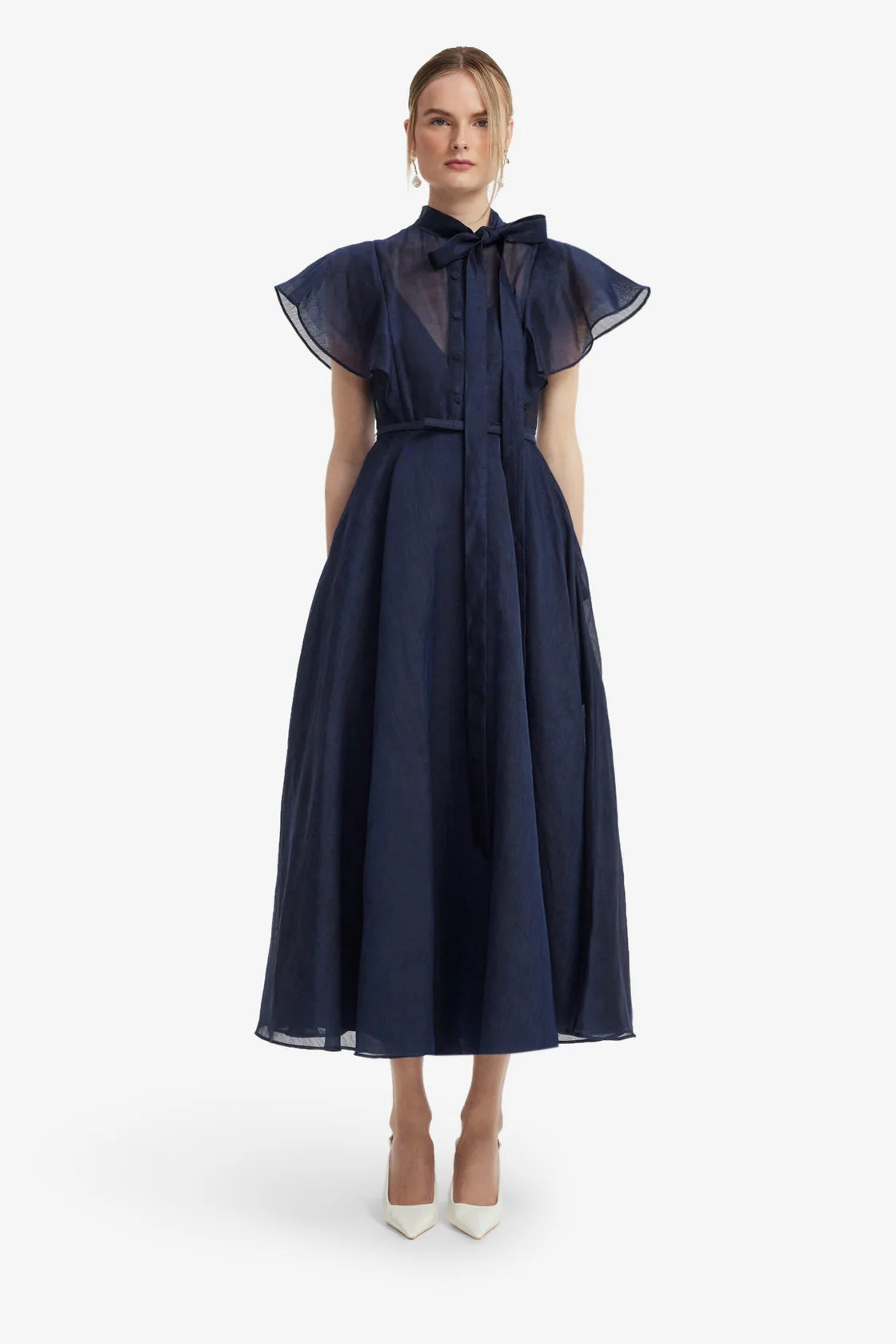 Leo Lin Elsie Flutter Sleeve Midi Dress - Midnight