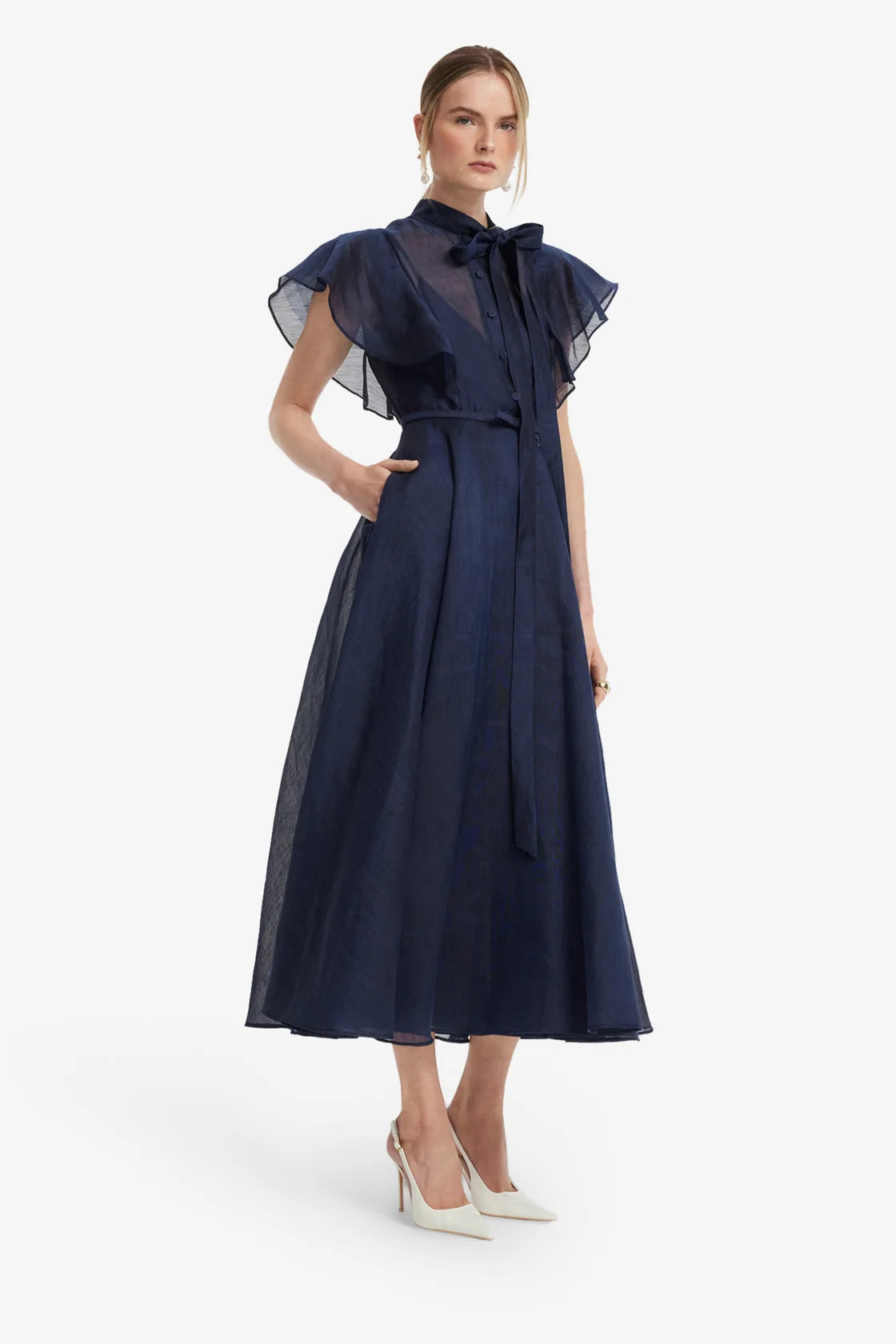 Leo Lin Elsie Flutter Sleeve Midi Dress - Midnight